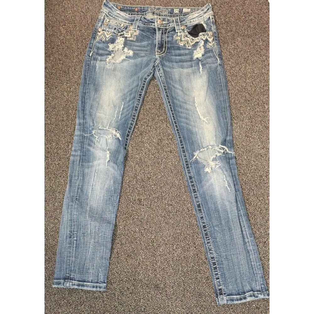 Miss Me Signature Skinny Jeans Womens 29x29 Distressed Embellished Flap Pocket